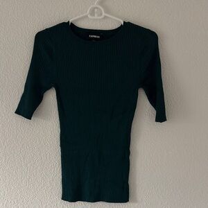 Express Ribbed Short Sleeve Knit Top - Teal Green